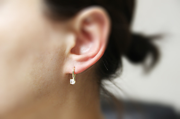 ERG-2337-G【2個入り】CZストーンフックピアス, Simple CZ Stone Hook Earring 6枚目の画像