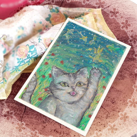 ねこのオイルパステル画