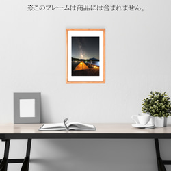 【A4可能】湖畔のキャンプに天の川・アートポスター 北海道星空写真 2枚目の画像