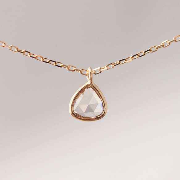 K18ダイヤネックレス　ローズカットダイヤモンド NO.2　シンプル　華奢　しずく　雫　ドロップ 5枚目の画像