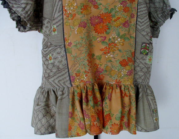６９８８　花柄の着物で作ったプルオーバー　＃送料無料 14枚目の画像