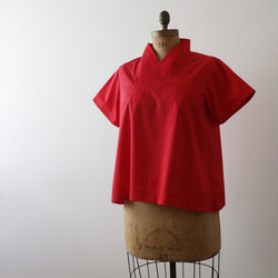 ＊ラスト１　２０２３夏ＳＡＬＥ　６２ｃｍ　重ね襟　Vネック　オーバー シャツ半袖トップス　上質コットン　赤レッドG53◎ 11枚目の画像