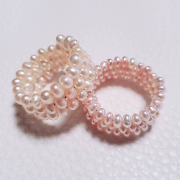 3連パールのワイヤーリング☆ 再々販】淡水パール フリーサイズ 3連ワイヤーリング 指輪・リング