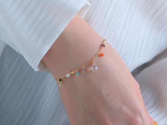 hlýjum garði bracelet　天然石ブレスレット ローズクォーツ×アメジスト×ペリドット×シトリン 6枚目の画像