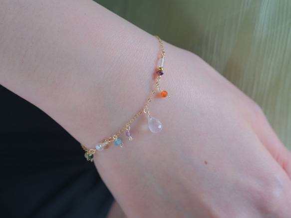 hlýjum garði bracelet　天然石ブレスレット ローズクォーツ×アメジスト×ペリドット×シトリン 3枚目の画像