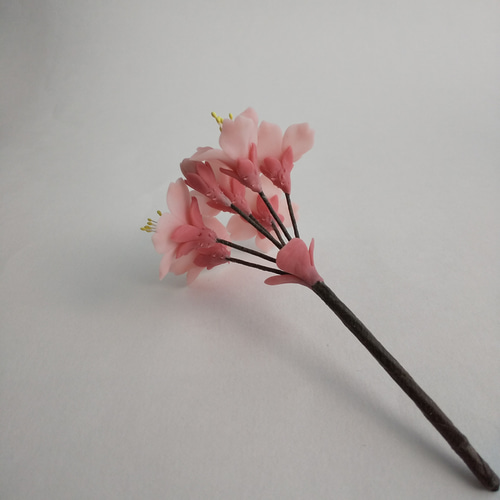 粘土の桜ピック 樹脂粘土の花 濃いピンクでお花見 送料無料 アート