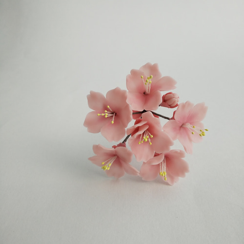 粘土の桜ピック 樹脂粘土の花 濃いピンクでお花見 送料無料 アート