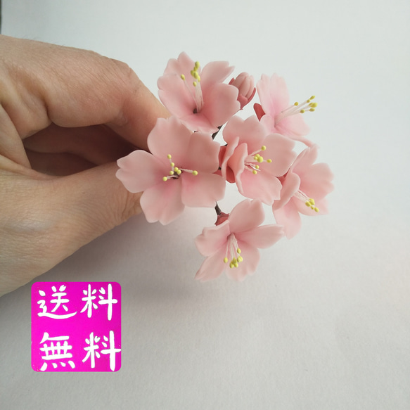 粘土の桜ピック  樹脂粘土の花  濃いピンクでお花見  送料無料 1枚目の画像