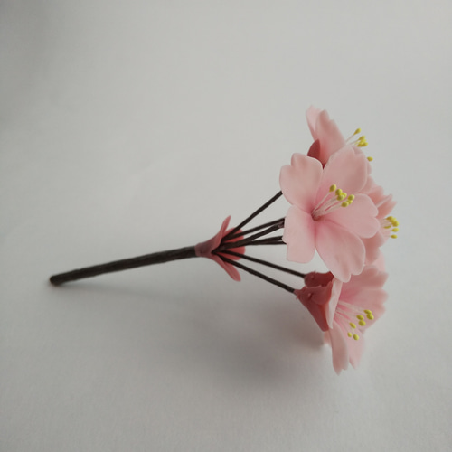 粘土の桜ピック 樹脂粘土の花 濃いピンクでお花見 送料無料 アート