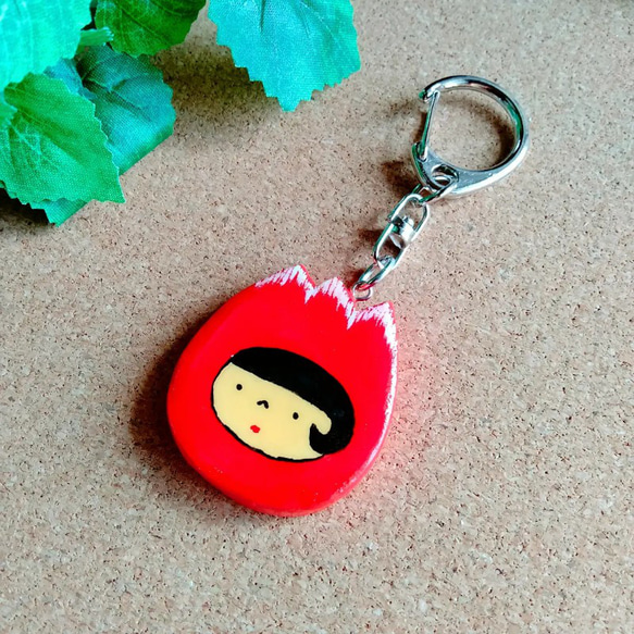 チューリップになったふわこちゃん 石塑粘土 キーホルダー