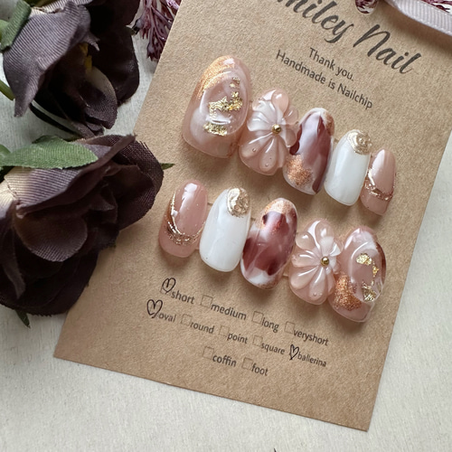 ピンクブラウン ニュアンス ネイルチップ 10・ニュアンスネイルチップ ピンクブラウン 秋カラー - mignon~order