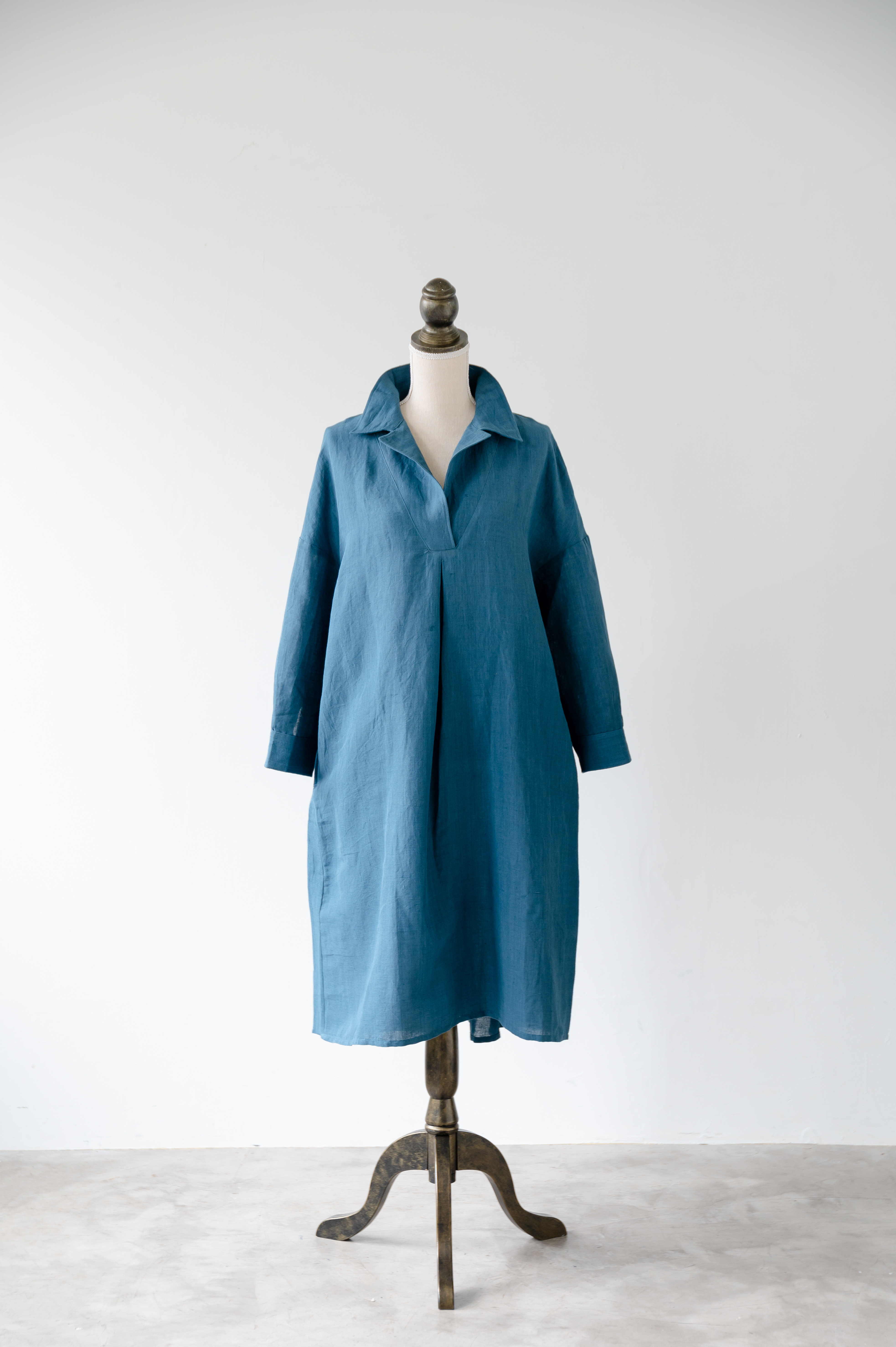 麻コットン　テーラードカラーチュニック