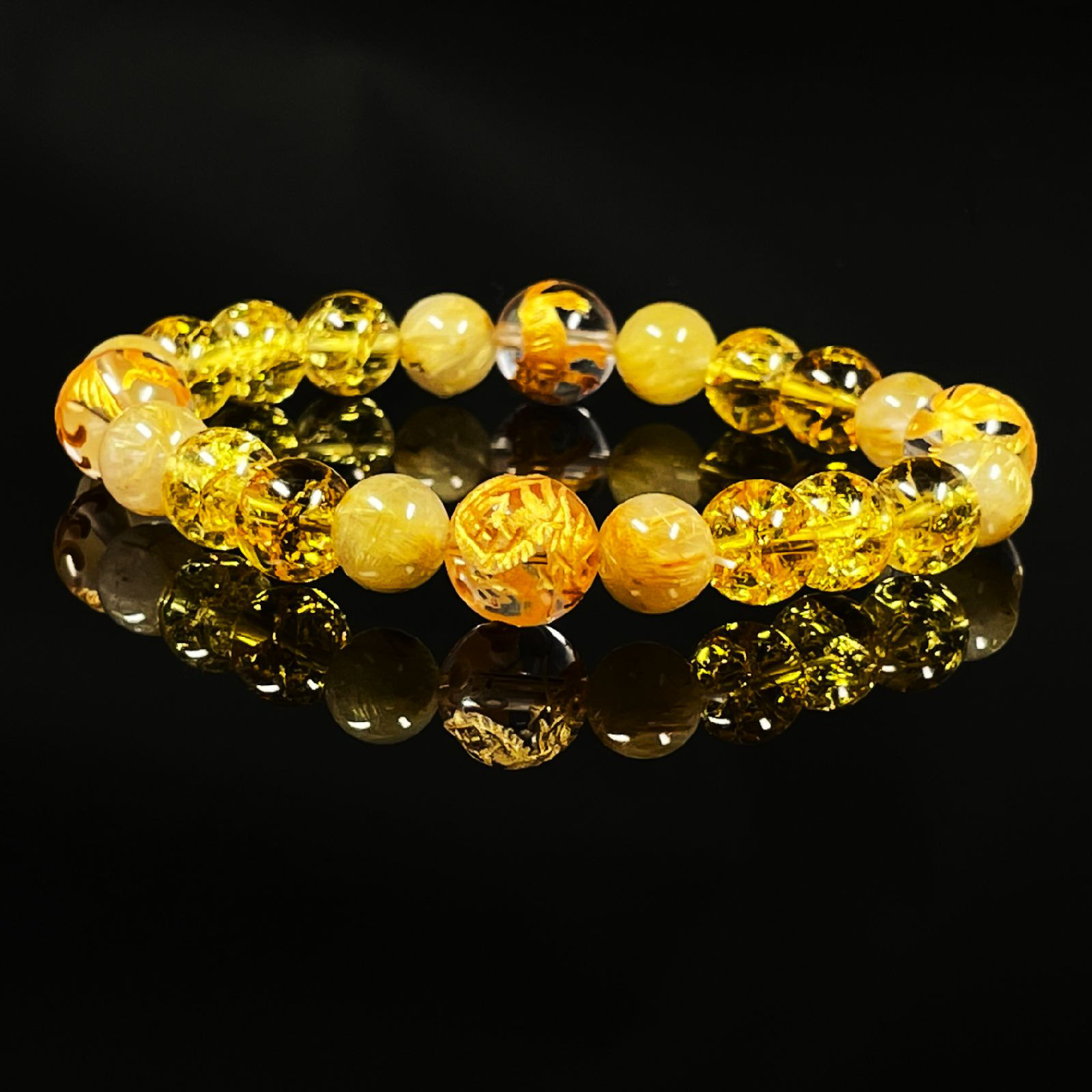 10ミリ 8ミリ 金彫四神獣 本水晶 シトリンクラック ゴールド ルチルクォーツ ブレスレット sisin32 お守り