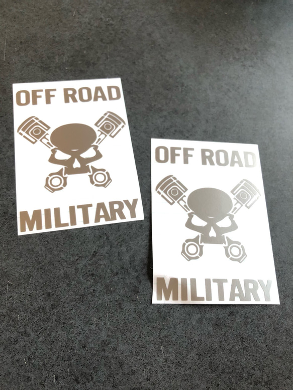 小サイズ OFF ROAD MILITARY スカル ピストン ステッカー  お得2枚【カラー選択可】 送料無料♪ 9枚目の画像