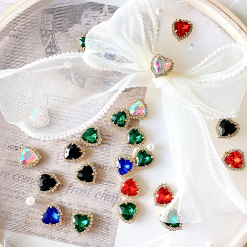 2pcs】推しカラーが見つかる キラキラハート カボション ゴールド