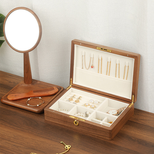 シンプルなアクセサリー収納 持ち運び 木製ジュエリーケース 鍵付き