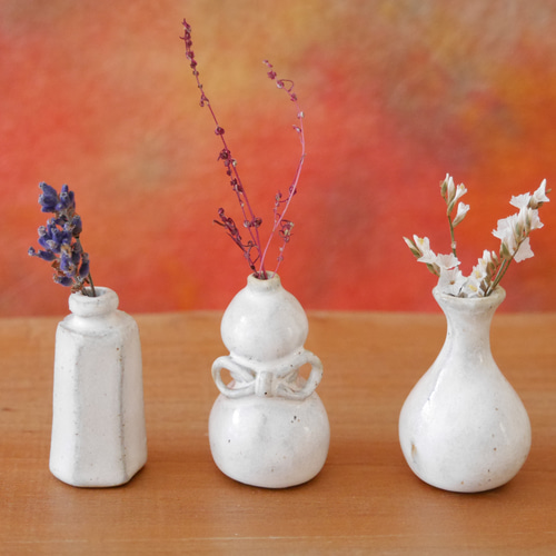 小さな 花瓶 3点セット藍白色】 陶器 小さい ミニチュア おしゃれ
