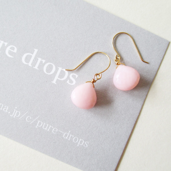 【K18・K10】 ピンクオパール ハートシェイプ 1粒ドロップピアス －イヤリング変更可－ （pdp-0042）