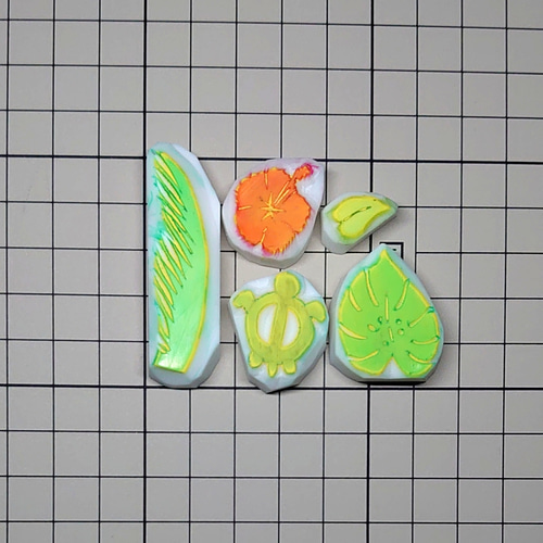 消しゴムはんこ ハワイ スタンプ⌄̈⃝ 消しゴムはんこ「ハワイアン・ALOHA」7個セット はんこ