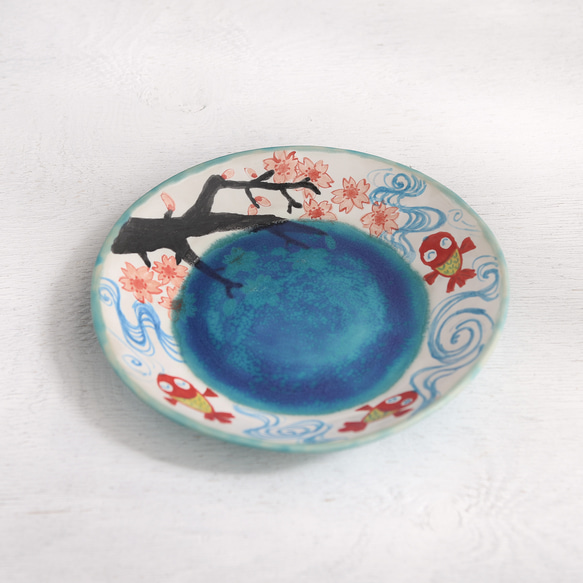櫻花和金魚彩盤（翠藍） 第1張的照片