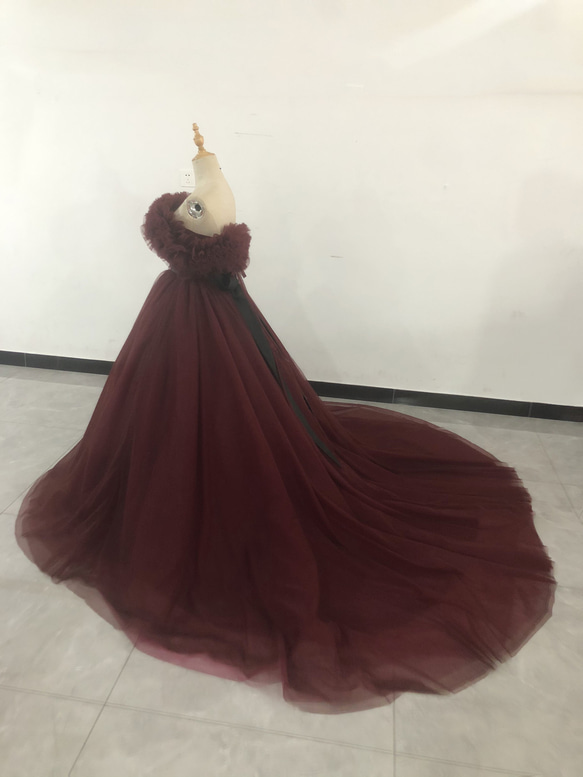 上品！ カラードレス  ボルドー色   2waysドレス 取り外しオフショルダー 結婚式/披露宴 3枚目の画像