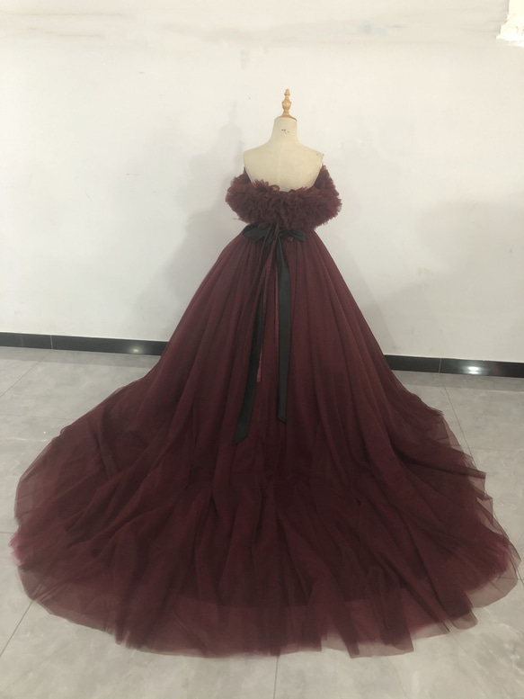 上品！ カラードレス  ボルドー色   2waysドレス 取り外しオフショルダー 結婚式/披露宴 2枚目の画像