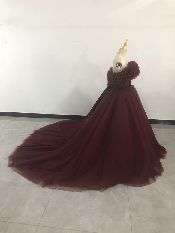 上品！ カラードレス  ボルドー色   2waysドレス 取り外しオフショルダー 結婚式/披露宴 4枚目の画像