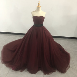 上品！ カラードレス  ボルドー色   2waysドレス 取り外しオフショルダー 結婚式/披露宴 5枚目の画像