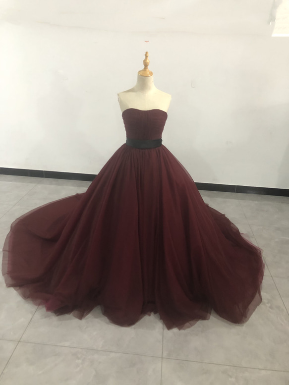 上品！ カラードレス  ボルドー色   2waysドレス 取り外しオフショルダー 結婚式/披露宴 5枚目の画像