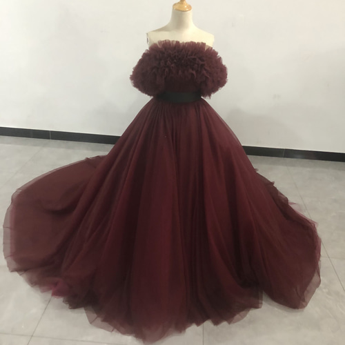 上品！ カラードレス ボルドー色 2waysドレス 取り外しオフショルダー  