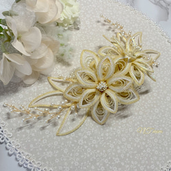 結婚式成人式卒業式・和装水引髪飾り・透かし大華ニ輪・ホワイトゴールド 5枚目の画像