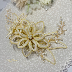 結婚式成人式卒業式・和装水引髪飾り・透かし大華ニ輪・ホワイトゴールド 4枚目の画像