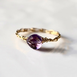 [K14gf] 紫水晶水平心形切割，繩索編織/包金戒指 第1張的照片