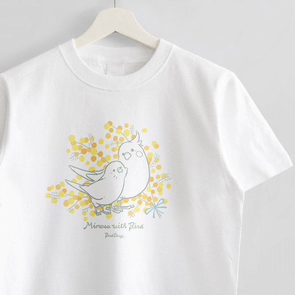 Tシャツ（Mimosa with Bird / セキセイインコとオカメインコ） 1枚目の画像