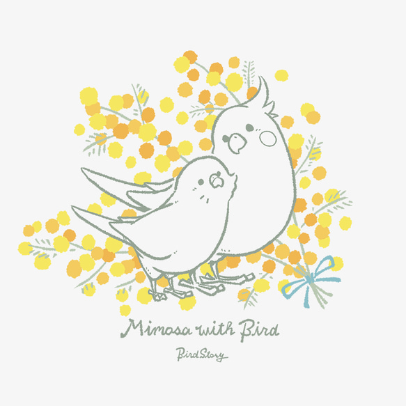 Tシャツ（Mimosa with Bird / セキセイインコとオカメインコ） 3枚目の画像