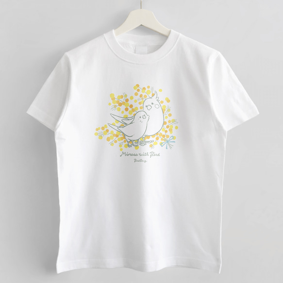 Tシャツ（Mimosa with Bird / セキセイインコとオカメインコ） 2枚目の画像