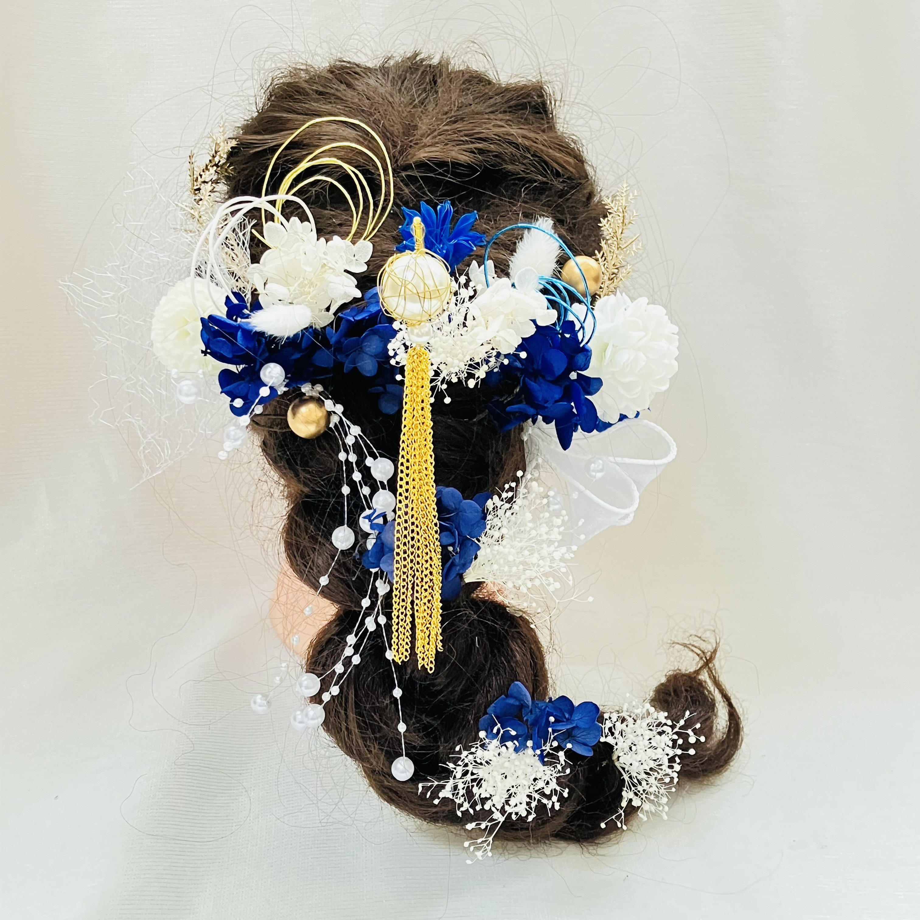 揺れるパール簪【卒業式髪飾り】【結婚式髪飾り】【成人式髪飾り】【ウェディング】簪　水引　金箔　振袖　袴　チュール　成人式