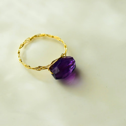 [K14gf] 紫水晶滾磨、繩索編織/包金戒指 第3張的照片
