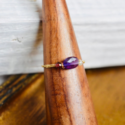 [K14gf] 紫水晶橢圓形切割、石榴石、海藍寶石繩編/鍍金戒指 第5張的照片