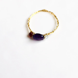 [K14gf] 紫水晶橢圓形切割、石榴石、海藍寶石繩編/鍍金戒指 第4張的照片