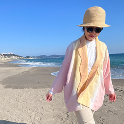 送料無料 春夏におすすめ　コットンリネン泥染の羽織り " Canon "ピンク オレンジ 波　 5枚目の画像