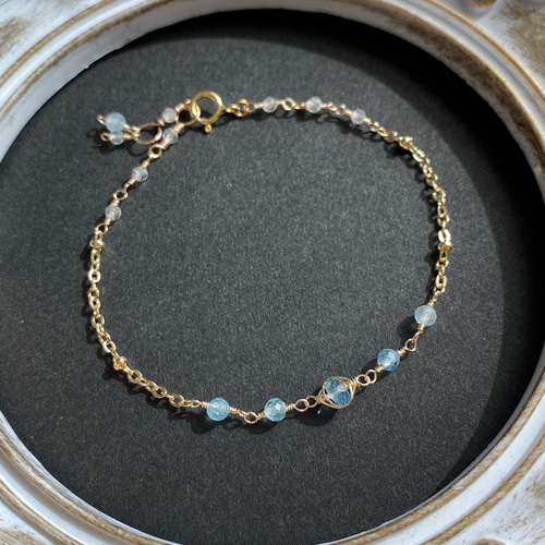 ALIITA★アクアマリン ゴールド ブレスレット★関税込 海辺の風】14kgf アクアマリン、ブルーカラーの天然石