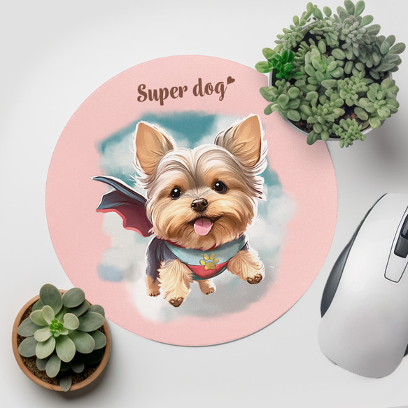 【 ヒーロー ヨークシャテリア 】 パステルカラー マウスパッド　犬　ペット　うちの子　プレゼント　ギフト 2枚目の画像