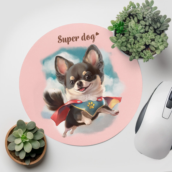 【 ヒーロー チワワ 】 パステルカラー マウスパッド　犬　ペット　うちの子　プレゼント　ギフト 2枚目の画像