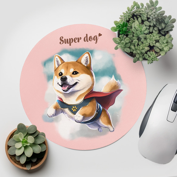【 ヒーロー 柴犬 】 パステルカラー マウスパッド　犬　ペット　うちの子　プレゼント　ギフト 2枚目の画像