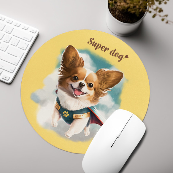 【 ヒーロー パピヨン 】パステルカラー マウスパッド　犬　ペット　うちの子　プレゼント　ギフト 3枚目の画像