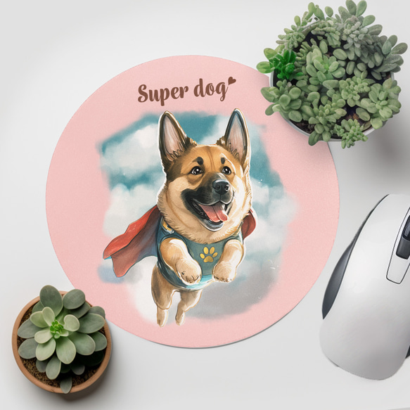 【 ヒーロー ジャーマンシェパード 】 パステルカラー マウスパッド　犬　ペット　うちの子　プレゼント　ギフト 2枚目の画像