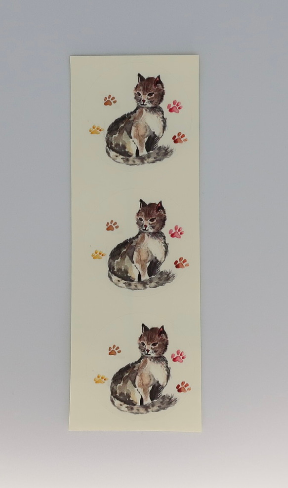 レターセット ・ 手作り・水彩画イラスト・ねこと猫の足跡とのデザイン 18枚目の画像