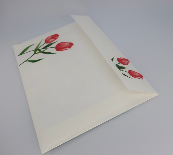 レターセット ・ 手作り・水彩画イラスト・赤いチューリップのデザイン 10枚目の画像