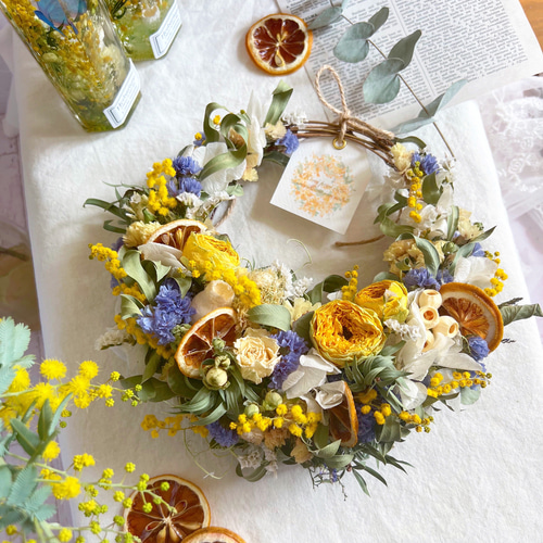 三日月リースドライフラワーリースドライフラワースワッグ春リース